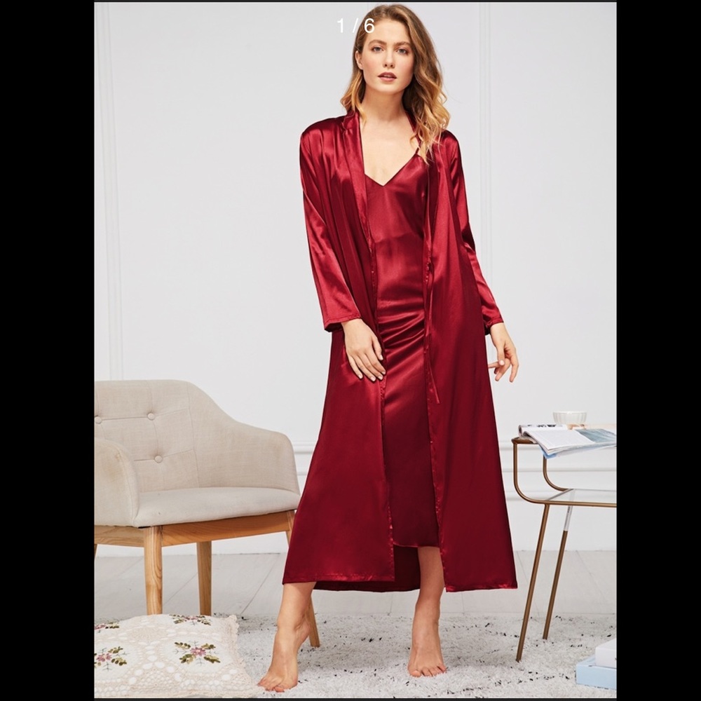 Shein Satin Cami Dress With Self Belted Robe